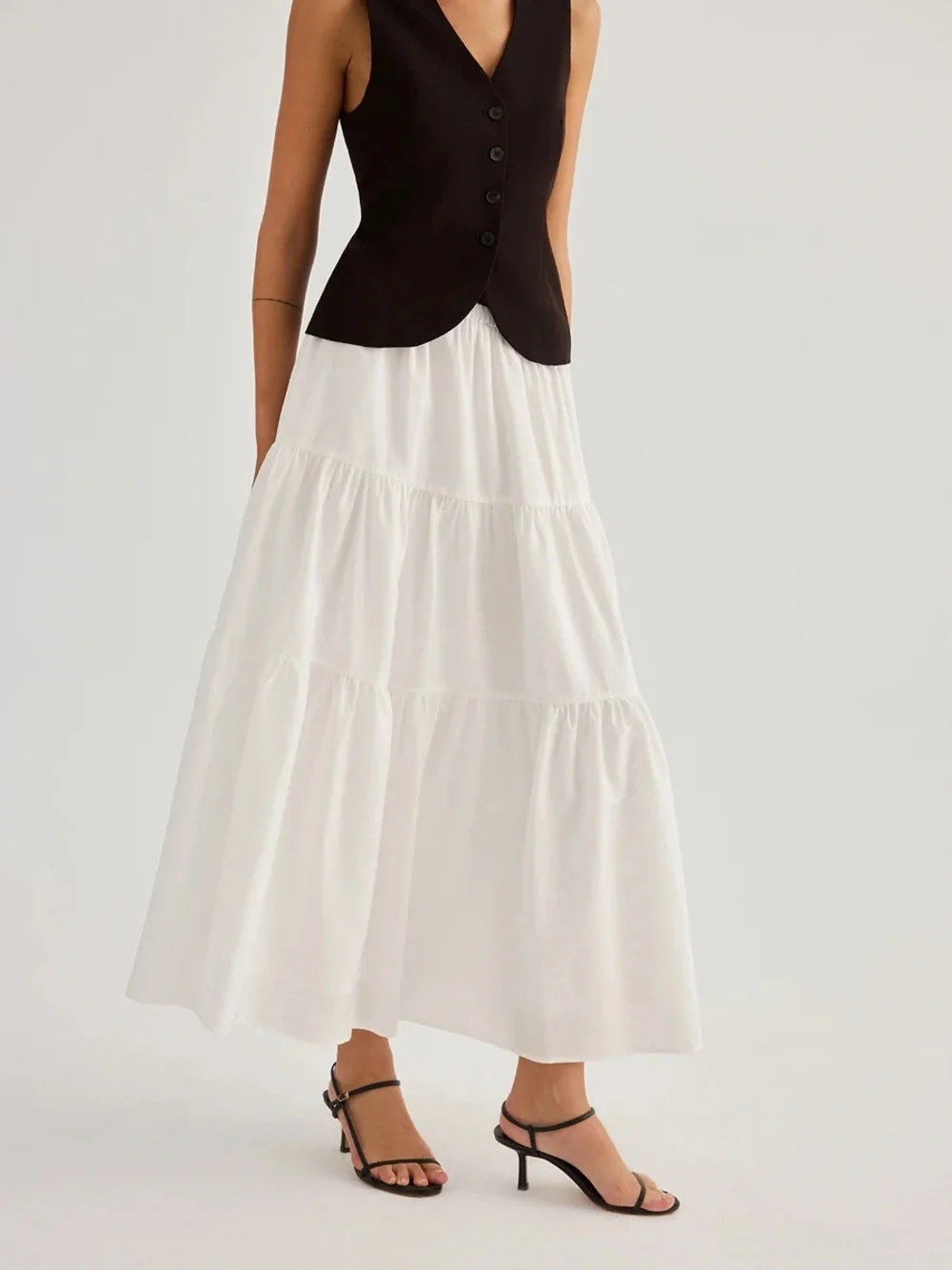 Commense Tencel Blend Tiered Maxi Skirt